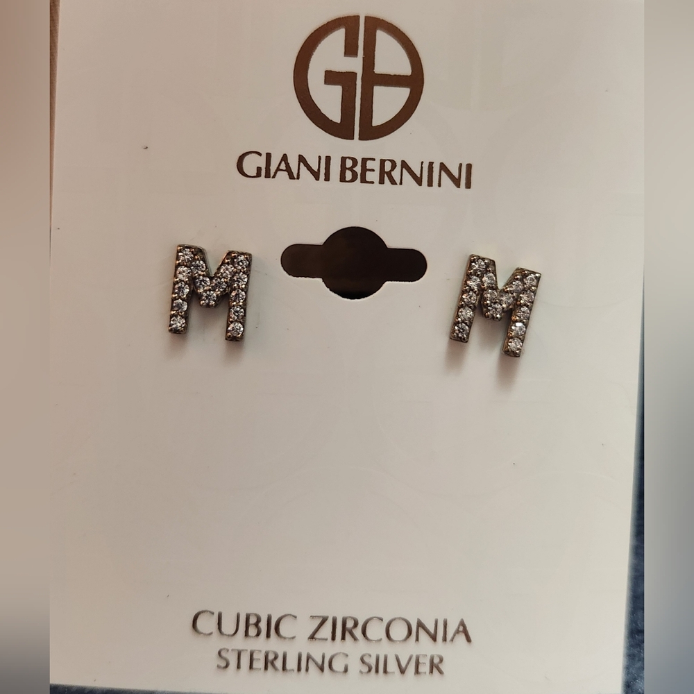 GIANI BERNINI, MACY'S, "M" LETTER EARRINGS, STERLING SILVER, CZ